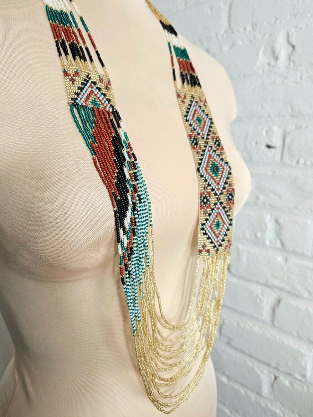 Long Beaded Statement Necklace Multicolor Boho Layered Seed Bead Necklace - Picture 2 of 5